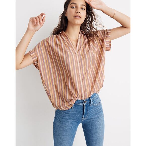 Madewell Central Shirt in Rainbow Stripe Button Down Small Boho Blouse Top - Picture 1 of 4
